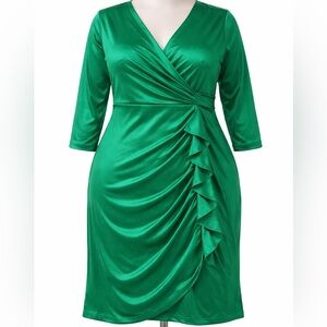 B Darlin Emerald Green L/S Faux Wrap Dress Party Cocktail Sheath Plus 22 Women